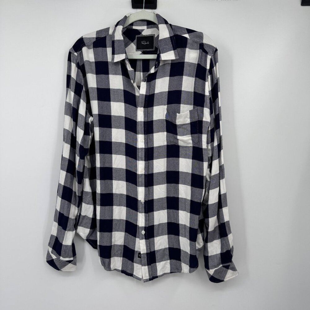 Rails Women's Rayon Plaid Shirt-Black Yellow White-Button Front-Size Large